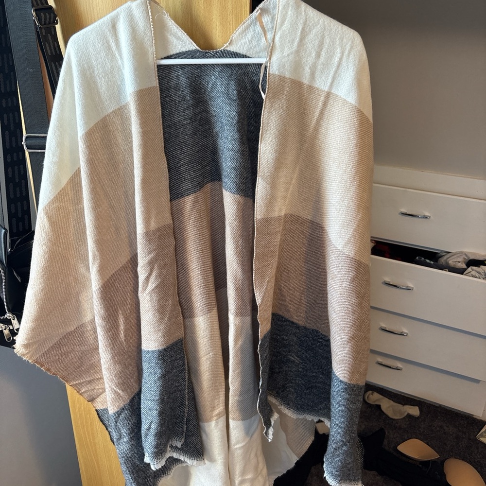 Striped Poncho Shawl in Neutral Tones